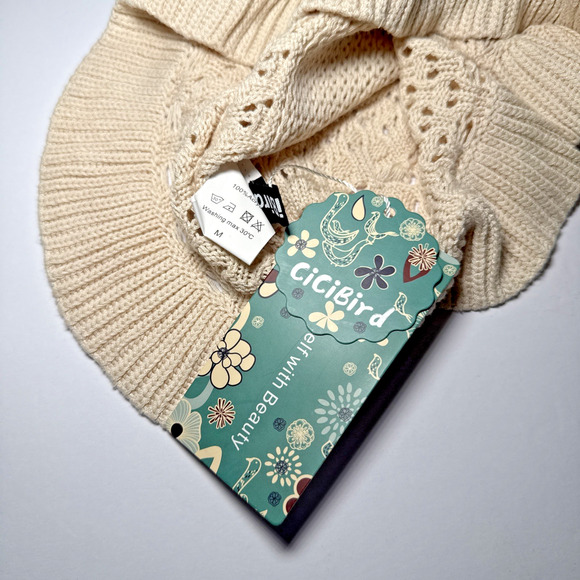 CiCiBIRD Sweater Crochet Ruffle Sleeveless Vest Tank Boho Beige Womens Med NWT - Picture 4 of 4